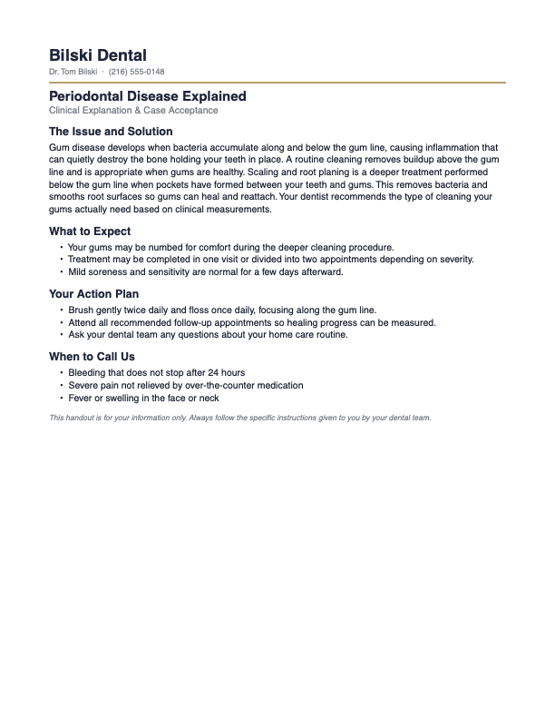A patient education handout generated with the practice's branding applied